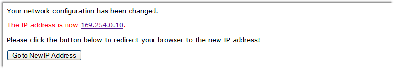 IP settings changed confirmation screen